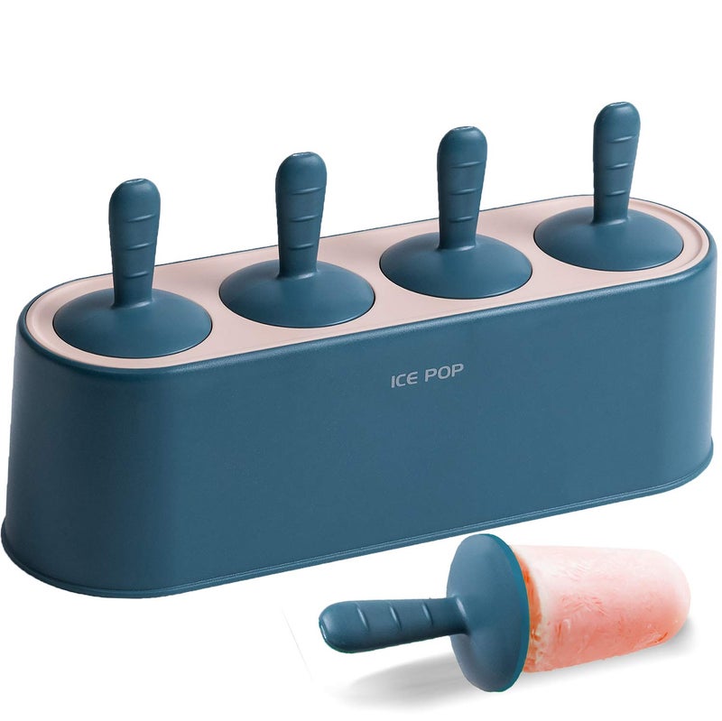 WYOK Popsicle Mold Set 4 Pieces Homemade Silicone Popsicle Maker Easy Release Ice Cream Molds Reusable DIY Pop Molds (Blue, IcyClassic Pops) - Image 1